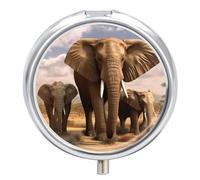 Elephant Family Pill Box Medicine Pill Organizer 3 Compartment Daily Pill Case Small Pill Container Round Pill Holder Travel Pill Box Metal Pill Case for Purse Pocket