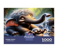 Elephant Family Play 1000 Pieces Jigsaw Puzzle Whimsical Jungle Joy Premium Jigsaw Puzzle Thick Cardboard Impossible Hard Challenging Relaxation Creativity Gift Giving for Adults 70x50cm/1000pcs