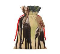 Elephant Family -Print Burlap Drawstring Bags - Eco-Friendly Reusable Pouches For Wedding Favors, Christmas & Birthday Presents.