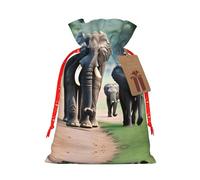 Elephant Family Print Drawstring Pouches For Gifts,Reusable Fabric Gift Bags,For Holiday And Party Presents