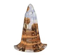 (Elephant Family) Print Hooded Cape For Teenagers Costume Party, Halloween Hooded Cape Soft and Elastic,M