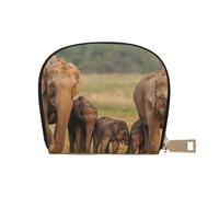 Elephant Family Printed Leather Half Circle Card Wallet Zipper Card Case Holder, Compact Stylish for Men and Women
