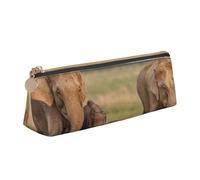 Elephant Family Printed Leather Pencil Case Triangle Pen Pencil Pouch Office Large Pencil Bag Stationery Box for Men Women Teens Students