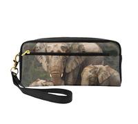 Elephant Family Printed Makeup Bag for Women Travel PU Leather Cosmetic Bag with Wristlet Toiletry Bag