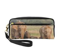 Elephant Family Printed Makeup Bag for Women Travel PU Leather Cosmetic Bag with Wristlet Toiletry Bag