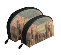 Elephant Family Printed Makeup Bags 2-Piece Portable Shell Travel Toiletry Bag Cosmetic Organizer Bag for Women