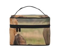 Elephant Family Printed Travel Makeup Bag Spacious Portable Cosmetic Organiser with Handle, Large Capacity Toiletry Bag, Gift for Women Girls