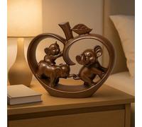 Elephant Family Resin Ornament - 24x26cm Heart Shaped Decorative Sculpture - Wood Effect Figurine with Lucky Charm - Feng Shui Home Décor Gift for Living Room, Hallway or Office HG19167