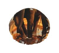 Elephant Family Shower Cap for Women Double Layers Thick Hair Caps Reusable Waterproof Bath Caps with Elastic Band Hair Hat Washable Shower Hat for Men Women Spa Salon