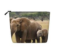 Elephant Family Single Layer Linen Like Makeup Bag, Lightweight and Cute, Easy to Use