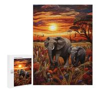 Elephant Family Sunset Safari Puzzle 1000 Teile Schwer Puzzle Spielzeug Lernspiel Impossible Herausforderungsspielzeug Für Erwachsene Kinder 500 PCS