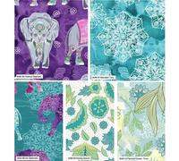 Elephant Festival by Sarah Payne 100% Organic Cotton 45x55cm Wide 5Pcs Fat Quarters Bundle for Quilting, Dressmaking, Patchwork
