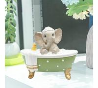 Elephant Figurine Garden Statue Decor, Cute Grey Resin Baby Elephant with a Duck in Polka Dot Bathtub Brings Good Luck, Health, Strength, Housewarming Gifts for Home Bathroom Farmhouse Tiered Tray