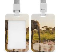 Elephant, Flamingo, Giraffe ID Badge Holder with Lanyard Vertical Badge Reel Clip Durable Clear Window Name Tag ABS Plastic Push-Pull Design ID Card Holder for Office, Nurses, Employees