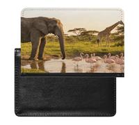 Elephant, Flamingo, Giraffe Passport Holder for Women Men Slim Travel Wallet Travel Document Organizer ID Card Protector Case Holders PU Leather Passport Cover Credit Card Holder
