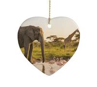 Elephant, Flamingo, GiraffeHeart Shaped Ceramic Ornament with String,Ceramic Ornament,Two-Sided Printed for Christmas Tree and Holiday Decoration