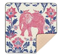 Elephant Floral Pattern Soft Padded Baby Gym & Activity Mat for Floor Cozy Breathable Baby Kick Crawling Mat for Babies Infants Toddlers, 50'' x 50''