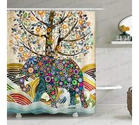 Elephant Floral Shower Curtain Indian Pattern Lush Life Tree Sea Waves Cloth Texture Bohemian Bath Sets with Hooks Waterproof Polyester 72x72 inches Multicolor YLLLEA582