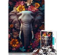 Elephant Flowers Adult Jigsaw Puzzles 1000 Pieces,Challenging To Complete But Fun And Humorous Unique Home Decor And Gifts (38x26cm)