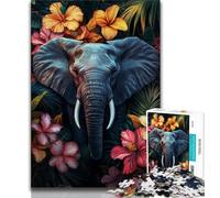 Elephant Flowers Jigsaw Puzzles for Adults Teenagers Jigsaws Puzzle,Brain Intelligence Challenge Addictive Toys for Home Decoration (38x26cm)