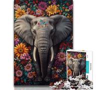 Elephant Flowers Jigsaw Puzzles for Teenagers 1000 Pieces,Educational Games Home Decoration Deal As Gifts for The Whole Family (38x26cm)