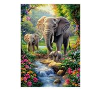 Elephant Forest Stream 1000 Piece Mini Jigsaw Puzzle For Adults Gift Idea | 52x38cm Cardboard Puzzle Lovers Family Bonding Puzzle Game Birthday Gift Home Decor