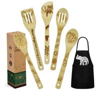 Elephant Gifts for Women, Kitchen Cooking Utensils Set include Unique Bamboo Cooking Spoons Apron, Personalized Christmas Mother's Day Housewarming Gift Idea for Mom