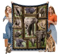 Elephant Gifts for Women Men, Elephant Print Fleece Throw Blanket, Soft Cozy Flannel Blankets and Throws for Couch Bed Sofa Living Room Decor, Lightweight Warm Plush Blanket for All Season 50" x 60"