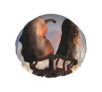 Elephant Giraffe On A Mountain Top Sunset Pattern Shower Cap & Bath Cap For Women,Reversible Oversized Waterproof Shower Caps Large Designed For All Hair Lengths,Elastic Reusable Bathing Hair Cap