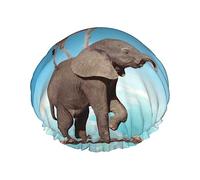 Elephant Giraffe Overcomes Fear By Walking On High Rope Pattern Shower Cap & Bath Cap For Women,Reversible Oversized Waterproof Shower Caps Large Designed For All Hair Lengths,Elastic Reusable Bathing