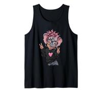 Elephant Girl Winking Double Peace Sign Kawaii Pop Graphic Tank Top