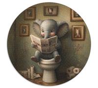 Elephant Go Toilet Puzzles for 1000 Piece 1000-Piece Round Jigsaw Puzzle Ideal for Lover, Perfect Christmas, New Year, Valentine's Gift 67.5x67.5cm