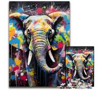 Elephant Graffiti Painting 1000 Piece Jigsaw Puzzles for Adults Difficult Puzzles for Adults Ideal And Home Decor 26X38CM/10.23x14.96inch