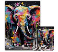 Elephant Graffiti Painting Adult Jigsaw Puzzles 1000 Pieces Wooden Jigsaw Educational Activity for Cognitive Skills Cognitive Skill Improvement 50x75CM/19.68x29.52inch