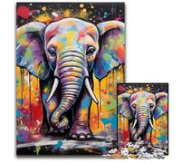 Elephant Graffiti Painting JigsawPuzzle 1000 Pieces for Adults Wooden Jigsaw Puzzles for Teenagers, Couples, And Friends for Birthdays, Christmas 50x75CM/19.68x29.52inch
