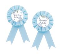 Elephant Grandma to Be Badge Pin, Blue Florals Grandpa to Be Button Pin, Blue Rosette Elephant Baby Shower Award Ribbon Button for Grandparents, Animal Themed Gender Reveal/Pregnancy Announcement