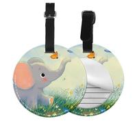 Elephant Grass Round Luggage Tag 4PCS Spring Butterfly PU Leather Travel Bag Tag ID Labels Name Card Holder wtih Buckle for Luggage Suitcase Backpacks