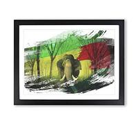 Elephant Green Forest No.10 V2 Modern Framed Wall Art Print, Ready to Hang Picture for Living Room Bedroom Home Office Décor, Black A3 (46 x 34 cm)