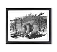 Elephant Green Forest Vol.10 V1 Modern Framed Wall Art Print, Ready to Hang Picture for Living Room Bedroom Home Office Décor, Black A3 (46 x 34 cm)