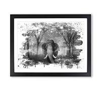 Elephant Green Forest Vol.10 V4 Modern Framed Wall Art Print, Ready to Hang Picture for Living Room Bedroom Home Office Décor, Black A2 (64 x 46 cm)