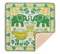 Elephant Green Yellow Art Cute Foldable Baby Play Mat for Floor Comfortable Tummy Time Activity Mat for Baby Kids Toddlers Infants, 50'' x 50''