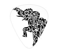 Elephant Guitar Picks 12 Pack Universal ABS Guitar Picks,Floral Ornamental Ethnic Afn Sacred Animal Symbolism Mammal Tattoo Art,for Acoustic and Electric Guitar,Black and White