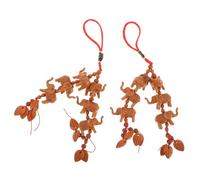 Elephant Hanging Charm 24x4x1.5cm with Red String and Leaf Pendants | Traditional Chinese Style Lasting Luster and Positive with Antique Glaze Finish, Lucky Amulet for Home and Office Decor