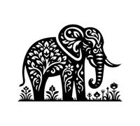 Elephant Head Pattern with Intricate Floral and Paisley Swirls in Mandala Style Wall Decals 36x49cm Can Modify and add Information Black