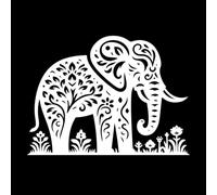 Elephant Head Pattern with Intricate Floral and Paisley Swirls in Mandala Style Wall Decals 57.6x78.4cm Easy Installation White