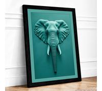 Elephant Head Sculpture Modern Framed Wall Art Print A2 (59.4×42cm) Black, Wall Decor for Living Room, Bedroom, Office & Home, Ready to Hang, Art Gift