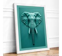 Elephant Head Sculpture Modern Framed Wall Art Print A2 (59.4×42cm) White, Wall Decor for Living Room, Bedroom, Office & Home, Ready to Hang, Art Gift