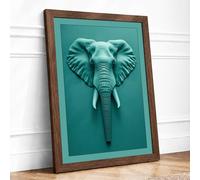 Elephant Head Sculpture Modern Framed Wall Art Print A4 (29.7×21cm) Walnut, Wall Decor for Living Room, Bedroom, Office & Home, Ready to Hang, Art Gift