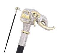 Elephant Head Walking Cane, Silver and Gold, Decorative Metal Handle, Vintage Style