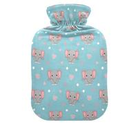 Elephant Hearts Dots Blue Hot Water Bottle with Cover for Pain Relief Hot Bottle Water Bag for Women, 1L
